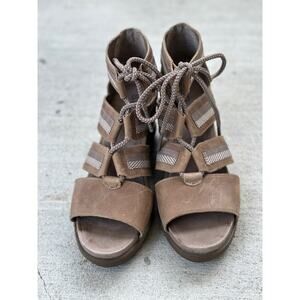 Sorel Women’s Joanie II Lace Up Wedge Ash Brown Leather Shoes Size 8.5 MSRP $150